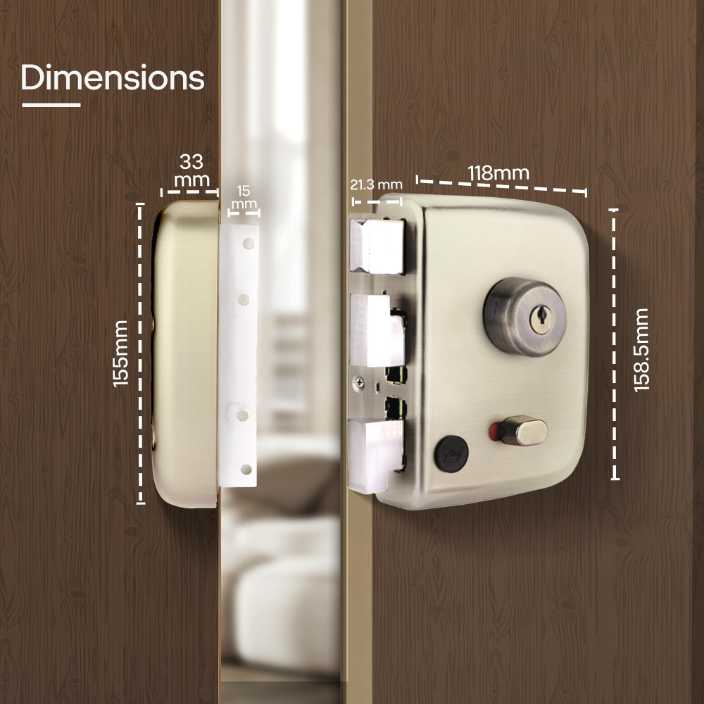 Godrej Locks I Rim Lock I Twin Bolt Compact 1Ck Latch Bolt I for Inside Opening Wooden Doors I Left or Right Handed Doors I 3 Keys I 1-Year Warranty I Textured Black Finish